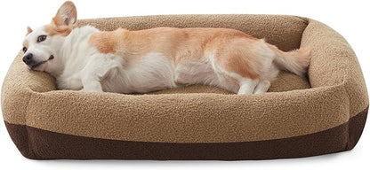 FURTIME Washable Dog Bed Medium Size Dogs, Rectangle Comfy Fluffy Small Dog Bed, Removable Zipper Cover Machine Wash, Orthopedic Bed Durable Pet Cuddler with Anti-Slip Bottom, 25x21x7 in, Brown