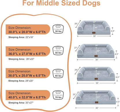 Medium Large Dog Bed Orthopedic Washable: Beds Bolster Medium Large Sized Dog Bed Egg Crate Foam Couch Sofa Waterproof with Removable Cover