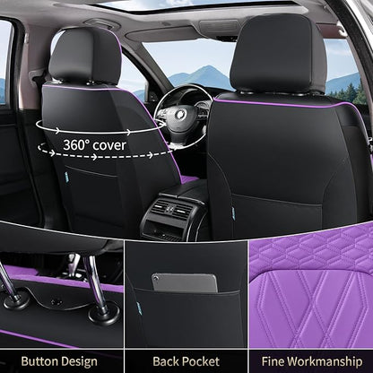 FLORICH Seat Covers for Cars Purple Leather Car Seat Covers Front Pair Non-Slip Full Coverage Seat Cushion Automotive Car Seat Cover Universal Fit for Most Car Truck SUV, Black&Purple