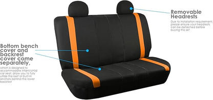 FH Group Car Seat Covers Rear Set Cloth - Car Seat Covers with Removable Headrest,Universal Fit,Automotive SeatCovers,Washable Car SeatCover for SUV,Sedan,Van Orange