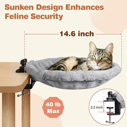 2-in-1 Cat Desk Bed & Bedside Perch (Vertical & Horizontal Clamp), Includes 2 Covers (Winter Plush + Summer Mesh), Sturdy Desk Cat Hammock for Indoor Cats, Holds up to 40 lbs