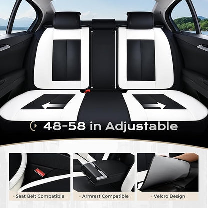 Coverado Seat Covers, Car Seat Covers Full Set, Leather Seat Covers for Cars, Car Seat Protector, Black Car Seat Covers Front Seats and Back Seats Universal Fit for Most Cars White