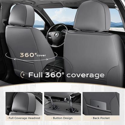 Coverado Car Seat Covers Full Set, Nappa Leather Seat Covers for Cars, Car Seat Protector Car Seat Cushion, Front and Back Seat Protectors Cushions Universal Fit for Most Cars Vehicles(Gray&Black)