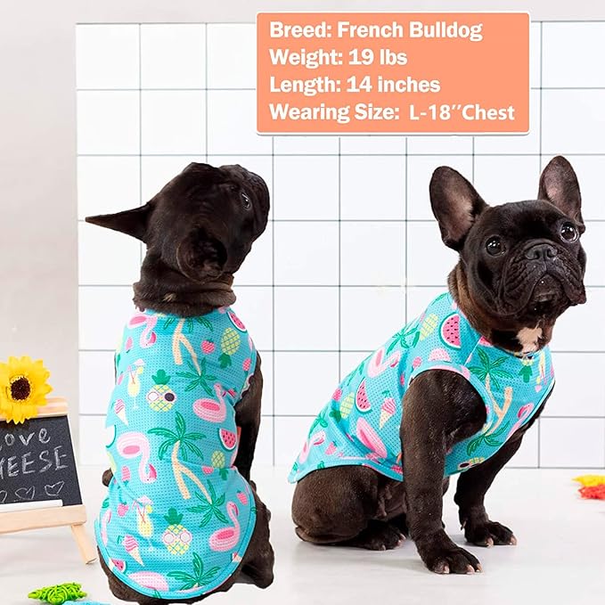 KYEESE 2Pack Dog Shirt, Lightweight Sun Protection Dog T Shirts for Small Dogs Boy Girl, Breathable Mesh Tank Top Sleeveless Pet Reflective Vest, Soft Summer Dogs Clothes, Flamingo+Blue, M