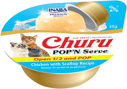 INABA Churu Pop'N Serve Jelly Cat Treat with Vitamin E & Taurine, 1.2 Ounce Cup, 8 Cups, Chicken with Scallop Recipe