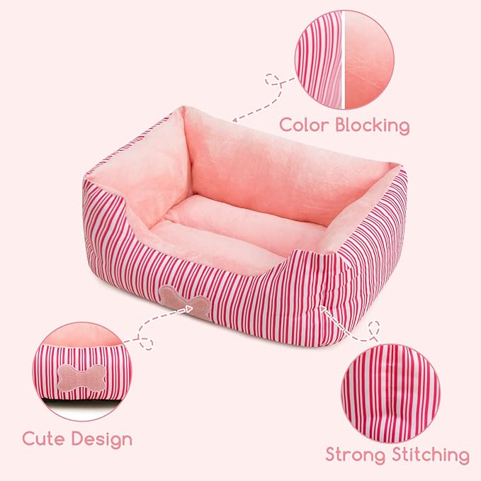 Hollypet TC Fabric Plush Small Dog Cat Bed Self-Warming Pet Bed, Pink