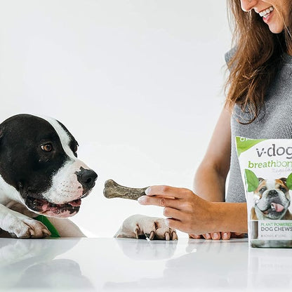V-dog Dog Treats - Vegan Breathbone Teeth Cleaning Dental Bones - Fresh Breath - 8 Ounces - Minis - All Natural, Made in USA - 10 Bones - 3" Long - Easy to Digest (Pack of 3)