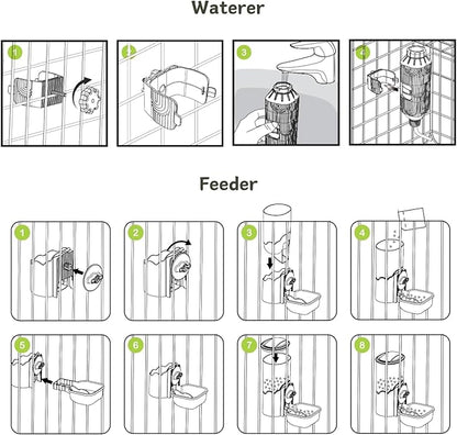 Automatic Pet Food Water Dispenser, Auto Gravity Pet Feeder Water Bottle Set for Cage, Feeding Station for Puppy Kitten Rabbit Guinea Pigs Chinchilla Ferret Hedgehog (Green)
