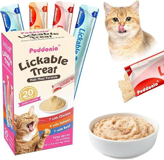 Lickable Cat Treats, High-Meat Puree, Grain & Gum Free, High Protein, No Additives, 0.5oz Tubes (Pack of 20)