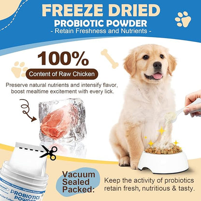 Probiotic Powder for Dogs with Pumpkin, Prebiotics & Digestive Enzymes, 6 Billion CFUs Dog Probiotics for Digestive Health, Diarrhea & Itchy Skin Relief, Chicken Flavor, 90 Scoops