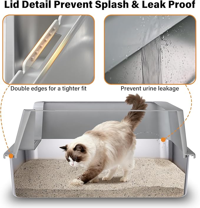 Medium Stainless Steel Litter Box with Lid, Metal Cat Litter Box with Covered, Easy Clean Non Stick No Smell