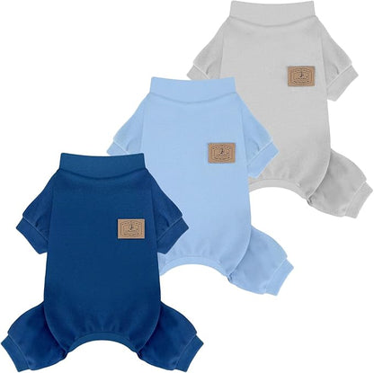 XPUDAC 3 Pack Fleece Dog Pajamas Winter Dog Clothes for Small Medium Dogs Boy Girl Warm Soft Puppy Outfit Pet Costume, Light Sky Blue, Navy, Light Gray, L