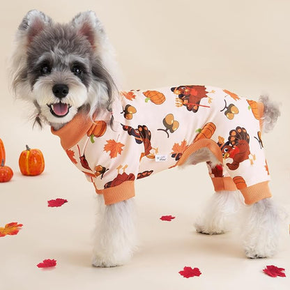 XPUDAC 4 Pack Thanksgiving Turkey Dog Pajamas Soft Strechy Puppy Onesies Funny Pet Fall Clothes for Small Medium Dogs Boy Girl Cat Doggy Costume, XL