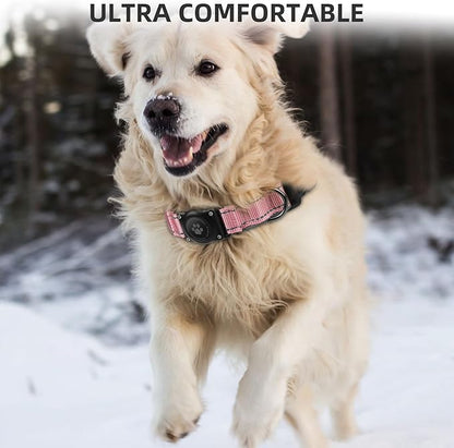 AirTag Dog Collar, IP68 Waterproof Air Tag Dog Collar Holder, Reflective, Ultra-Durable, Comfortable Padded, Heavy Duty Dog Collars for Small Medium Large Dogs (Light Pink, S)