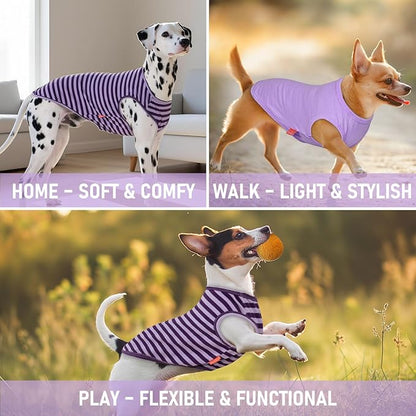 KYEESE 2Pack Dog Shirt, Soft Striped Dogs T Shirts, Lightweight Doggie Tank Top Cat Clothes, Sleeveless Dog Shirt for Small Dogs, Stretchy Pet Vest, Purple, Small