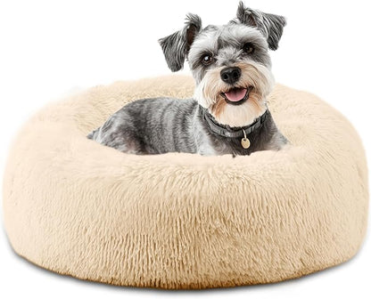 ELSKER&HOME Calming Dog & Cat Bed,Donut Washable Warming Soft Round 23 inches Dog Beds for Small Dogs,Anti-Anxiety Fluffy Plush Cushion Bed Fits up to 30 lbs Pets,Apricot
