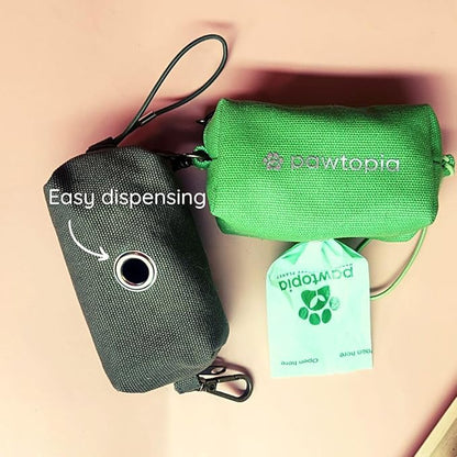 Pawtria Bundle Product of 120 Pet Waste Bags and 1 Canvas Dispenser (Pink), Vegetable Starches, Eco-friendly Dog Waste Bags, Leak proof, Easy to Open, Give Back, Fabric poop bag holder…