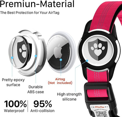 Reflective Dog Collar with AirTag Holder for Puppy Soft Nylon Rose Red Sized XS