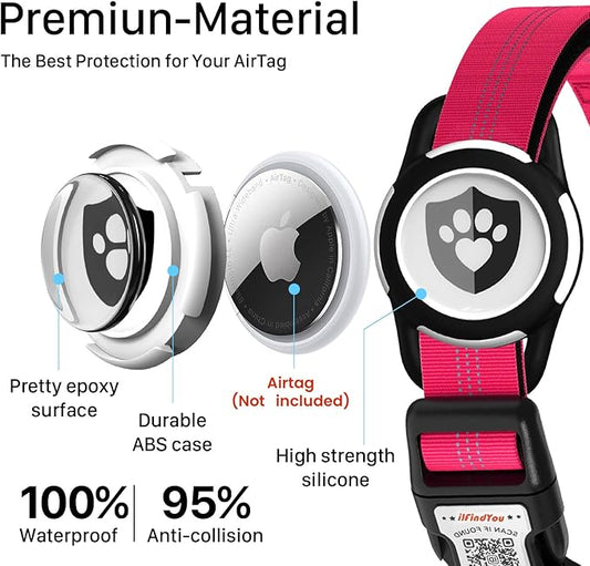 Reflective Dog Collar with AirTag Holder for Puppy Soft Nylon Rose Red Sized XS
