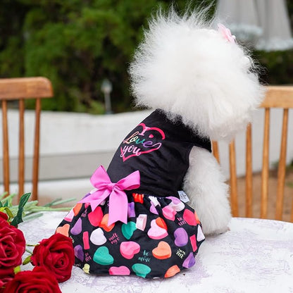 CuteBone I Love U Dress Velvet for Small Dogs Girl Puppy Dresses Black Dog Clothes CVA11L-D