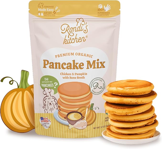 Rondi's Kitchen Organic Dog Pancake Mix - Natural Healthy Treat for All Dogs - Superfood Snack Made with Human-Grade Ingredients - Makes About 38 Pancakes - Chicken & Pumpkin with Bone Broth