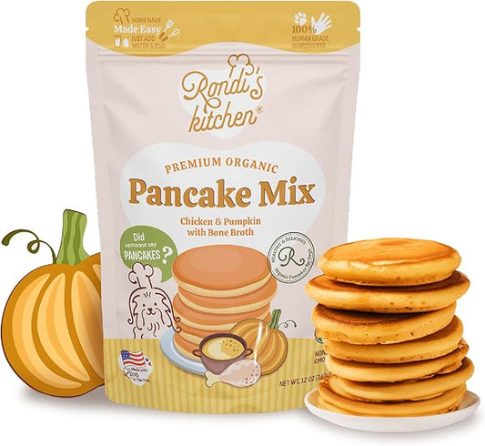 Rondi's Kitchen Organic Dog Pancake Mix - Natural Healthy Treat for All Dogs - Superfood Snack Made with Human-Grade Ingredients - Makes About 38 Pancakes - Chicken & Pumpkin with Bone Broth