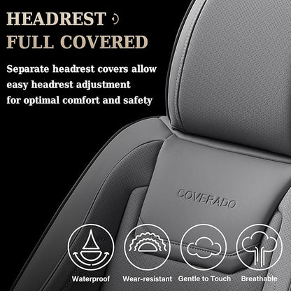 Coverado Car Seat Covers Full Set, Seat Covers for Cars, Car Seat Cover, Car Seat Protector Waterproof, Leather Car Seat Cushion, Universal Car Interior Covers Seat Protectors for Most Cars Gray