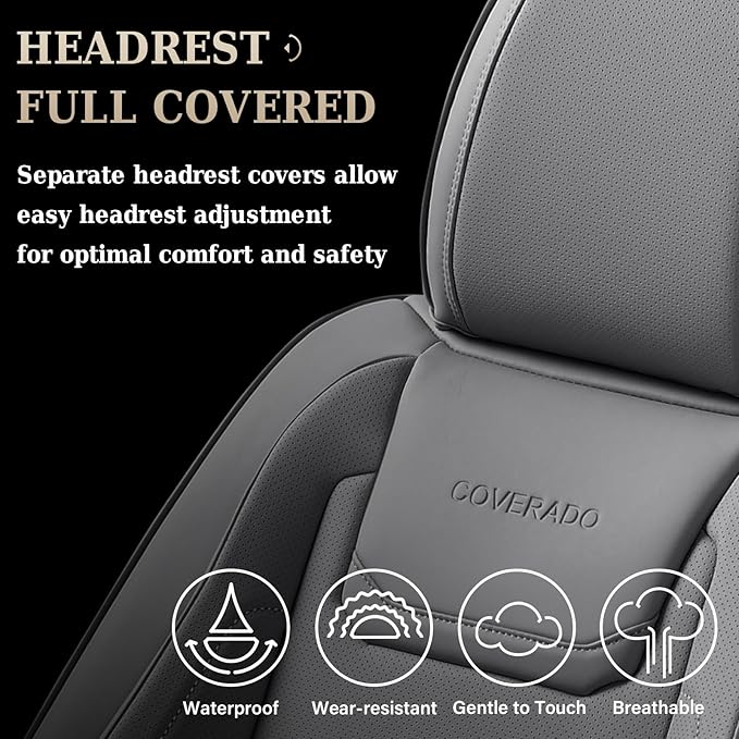 Coverado Car Seat Covers, Front Covers for Cars, Car Seat Cover Front Seats, Car Seat Protector Waterproof, Leather Car Seat Cushion, Universal Interior Covers Seat Protectors for Most Cars Gray