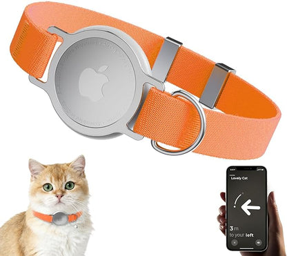 AirTag Cat Collar, Ultra Elastic Cat Tracker Collar with Apple Air Tag Holder, [Lightweight & Scratch Resistant] Stepless Adjustable GPS Pet Tracking Collars for Cats Kittens (Orange)
