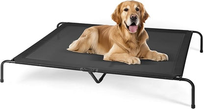 HealSmart Cooling Elevated Dog Bed Outdoor Raised Portable Dog Cot Beds No-Slip Feet Durable Portable Pet Hammock Bed, 60x37x9 Inch, Black