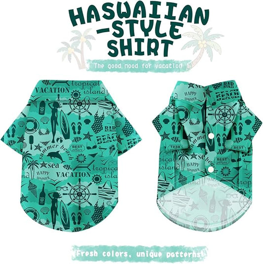 Hawaiian Dog Shirt – Lightweight and Breathable Summer T-Shirt with Tropical Prints, Fun Beach Outfit for Small, Medium, and Large Dogs, Perfect for Hot Days and Outdoor Vacation.Beach XS