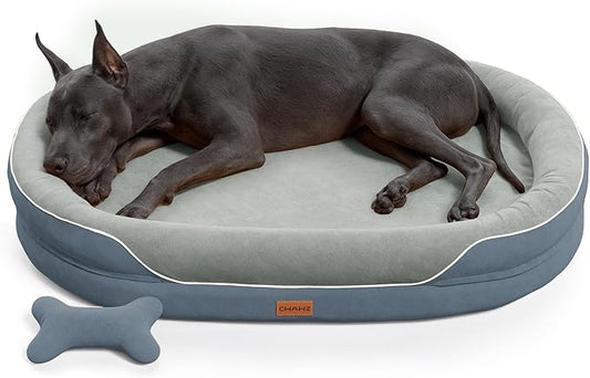 CWAWZ XXL Orthopedic Dog Bed, 53 in. Dog Bed for Large Sized Dogs with Full-Surround Bolsters, Dual-Sided Dog Cooling Beds with Memory Foam, Washable Pet Sofa Couch with Nonslip Bottom, Dark Grey