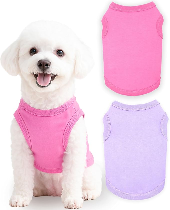 2 Pieces Dog Clothes for Small Dogs Girl Boy Spring Summer Puppy Soft Dog Shirt Solid Color Chihuahua Clothes Pet Clothing Cute Cat Clothing XXS~M (Rose,Purple, Small)