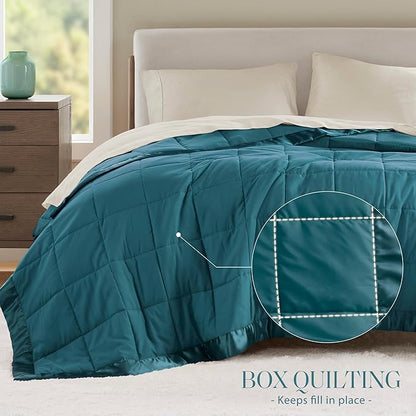 Madison Park Windom Down Alternative Blanket, Premium 3M Scotchgard Moisture Wicking Treatment, Lightweight and Soft Bed Cover For All Season, Satin Trim, Teal King