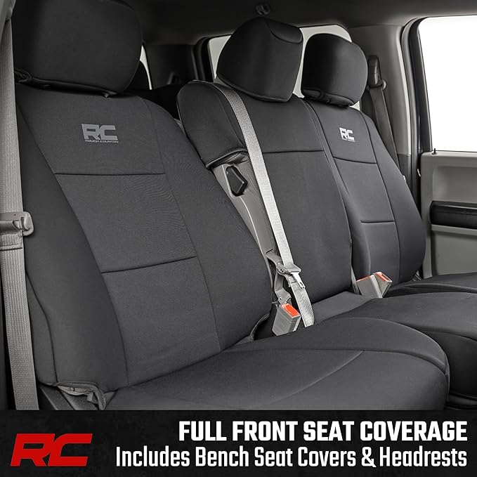 Rough Country Neoprene Front Seat Cover for Ford F-150, Lightning, F-250 & F-350 (2015-2026) Crew Cab w/Front Bench Seat