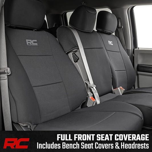 Rough Country Neoprene Front & Rear Seat Covers for Ford F-150, Lightning, F-250 & F-350 (2015-2026) Crew Cab w/Front Bench Seat & Rear 60/40 Split