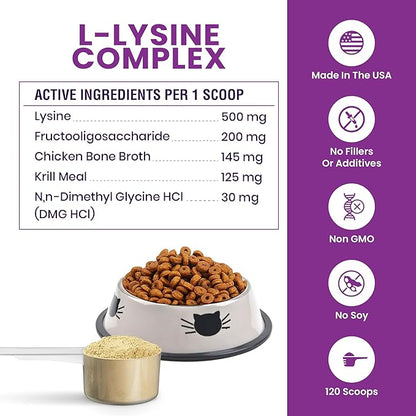 Special Breed L-Lysine for Cats and Kittens – Immune, Respiratory and Eye Support – Cat Sneezing and Runny Nose Relief – Lysine Powder with Prebiotics, Krill, Bone Broth and DMG – 120 Servings