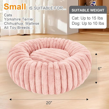 Washable Small cat Dog Bed,Calming Anti Anxiety Round Donut Dog Bed,Cute Kitten Cat Beds for Indoor Cats,Fluffy Puppy Dogs Beds for Small Dogs, Anti-Slip Comfort Pet Bed (Pink, S)