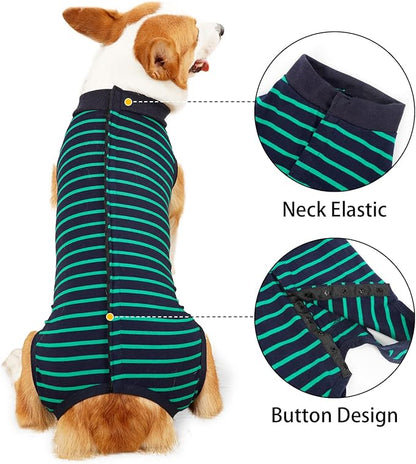 Dotoner Dog Recovery Suit Abdominal Wound Puppy Surgical Clothes Post-Operative Vest Pet After Surgery Wear Substitute E-Collar & Cone(XL,Green)