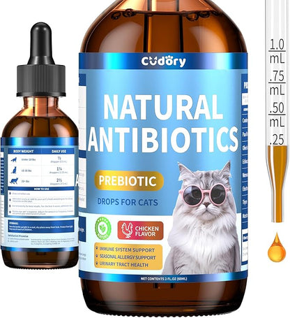Natural Antibiotics for Cats, Cat Antibiotics Supplement for Allergy Itch Relief, Immune Support, Skin Issue, UTI, Natural Herbal Supports for Cats All Breeds and Ages-Chicken Flavor | 2 fl oz