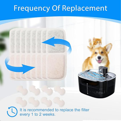6 + 6 Pack Cat Water Fountain Filter Replacement Compatible with FEELNEEDY Cat Water Fountain FN-W07 135 fl oz/4L, Pet Water Fountain Filters Replacement Filters and Foam Sponges