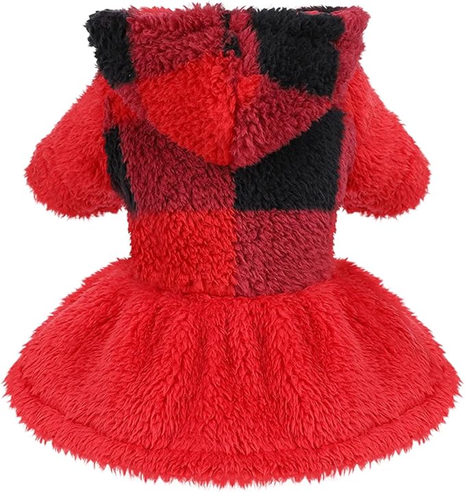 Dog Sweater Fleece Dog Hoodie Winter Puppy Clothes for Small Dogs Boy Girl Pet Cold Weather Doggie Coats Fall Doggy Sweatshirt for Chihuahua Yorkie Cat Sweater Costume, Red Plaid, M