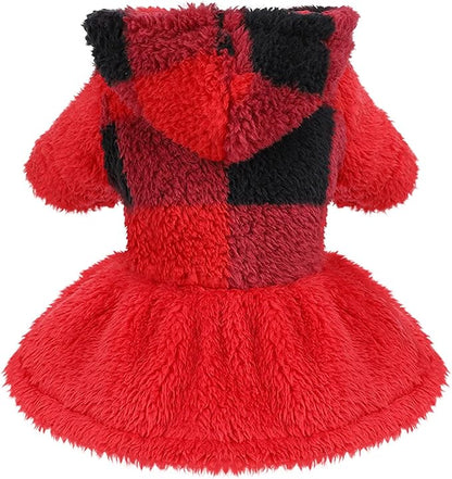 Dog Sweater Fleece Dog Hoodie Winter Puppy Clothes for Small Dogs Boy Girl Pet Cold Weather Doggie Coats Fall Doggy Sweatshirt for Chihuahua Yorkie Cat Sweater Costume, Red Plaid, XXS