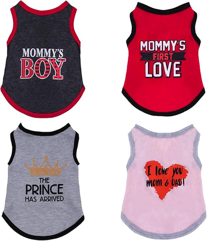 Pistha 4 Pack Dog Shirts Summer Printed Puppy Clothes Novel Sleeveless Pet T Shirts Dog Clothes for Small Medium Dogs Cats Boy(S)