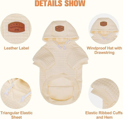 BEAUTYZOO Dog Hoodie with Leash Hole and Pocket,Dog Sweaters for Small Medium Large Dogs Boys Girls,Waffle-Like Laminated Cotton Warm Outfits for French Bulldogs, Pitbull, Winter Puppy Clothes Jacket