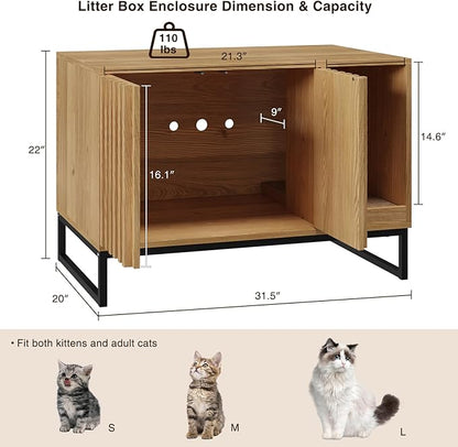 Halitaa Litter Box Enclosure, Modern Cat Litter Box Enclosure Furniture Hidden Litter Box with Scratch Pad, Cat Washroom House End Table, Entryway Bench for Livingroom (Natural)