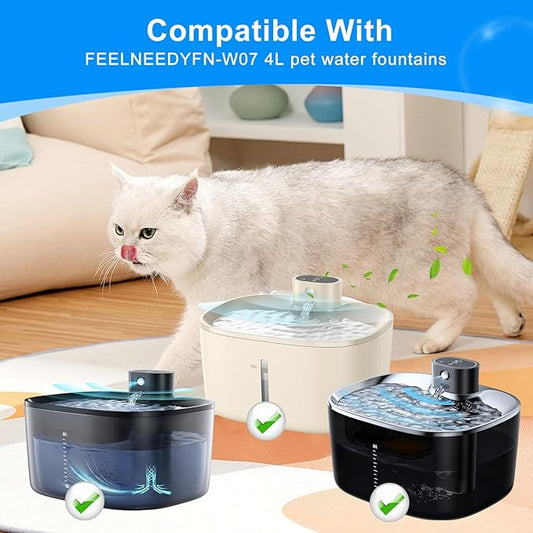 8 + 8 Pack Cat Fountain Filter Replacement Compatible with FEELNEEDY Cat Water Fountain FN-W07 135 fl oz/4L, Cat Fountain Filter, Pet Fountain Filter Replacement Filters and Foam Sponges