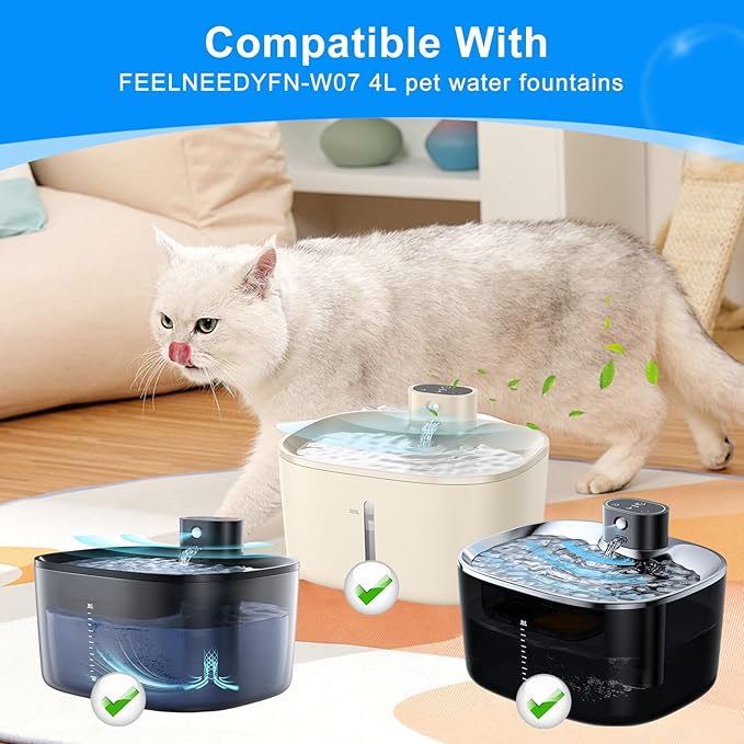 12 + 12 Pack Cat Water Fountain Filters Replacement Compatible with FEELNEEDY Cat Water Fountain FN-W07 135 fl oz/4L, Pet Water Filter Replacement, Replacement Filters and Foam Sponges