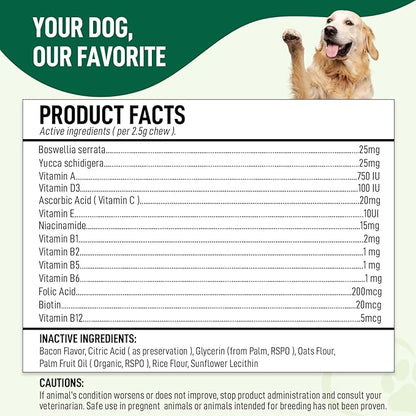 14 in 1- Multivitamin for Dogs 120 Chews - Daily Support for Active & Aging Dogs Supplies/Vitamin A, D3, E, C, and B-Complex for Joint, Skin, Coat, Immune - Dog Multivitamin, Bacon