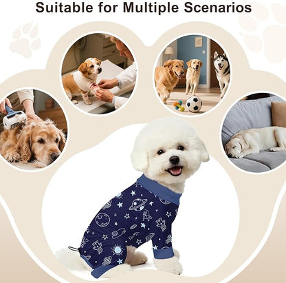 Bienbee Dog Pajamas, 4 Pack Dog Recovery Suit Shedding Suit Cute Soft Puppy Clothes Dogs Pjs Onesies Jammies Adjustable Breathable & Stretchy Clothes for Small Medium Large Dogs Girl Boy Puppy-M